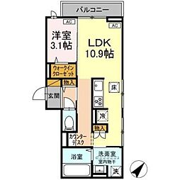 D-ROOM都賀2丁目I棟 1階1LDKの間取り
