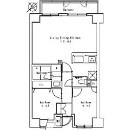 西武新宿線 新井薬師前駅 徒歩5分の賃貸マンション 14階2LDKの間取り