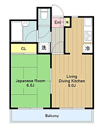バードタウン3番館 3階1LDKの間取り