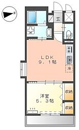 JR横浜線 橋本駅 徒歩6分の賃貸マンション 2階1LDKの間取り