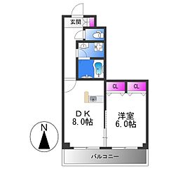 コーラルハイツ平野 2階1LDKの間取り