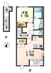 メゾンアルス 2階1LDKの間取り