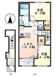 座間市緑ケ丘4丁目アパート 2LDKの間取図画像