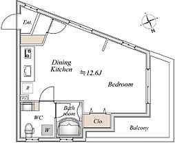 ドゥーエ阿佐ヶ谷 2階ワンルームの間取り