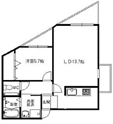 COURT EVERGREEN 3階1LDKの間取り