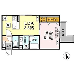 セレスティア栗原II 1階1LDKの間取り