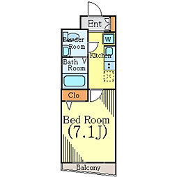 ヴェルト上野毛 4階1Kの間取り