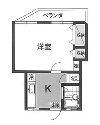 平和マンション 1階1Kの間取り