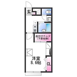 レオパレスフローラル 1階1Kの間取り
