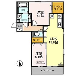 カンフリエイースト 2LDKの間取図画像