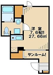 ラフィネII堀之内 1階1Kの間取り