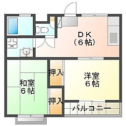 JR中央線 武蔵小金井駅 徒歩26分の賃貸マンション 3階2DKの間取り