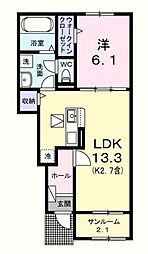 エール　ドゥ 1階1LDKの間取り