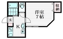 サウスアロー 1階1Kの間取り