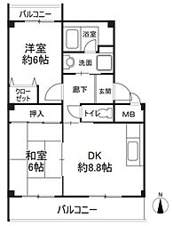 アルトリーベ背戸口 2LDKの間取図画像