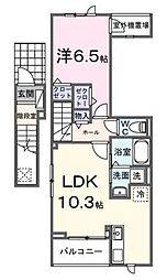 カーサアリアーテII 2階1LDKの間取り