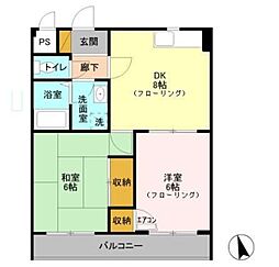 コーワレジデンス弐番館 2DKの間取図画像