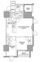 ザ・パークハビオ横浜関内 2LDKの間取図画像