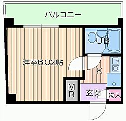 兎我野町聚楽マンション 8階1Kの間取り
