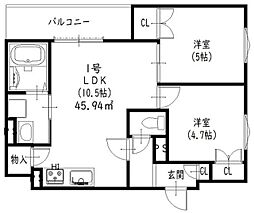 クリエオーレ田辺 2階2LDKの間取り