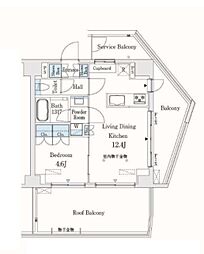 市谷仲之町ViewApartment 1LDKの間取図画像