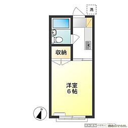 若葉フラット 2階1Kの間取り