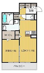 京阪本線 西三荘駅 徒歩2分の賃貸アパート 3階1LDKの間取り
