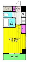 クレール読売ランド前 1Kの間取図画像