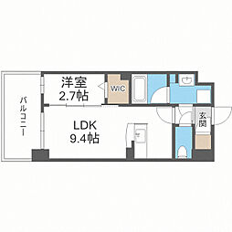 ブランシエル西新 1LDKの間取図画像