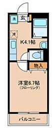 グランパルク駒場野 2階1Kの間取り