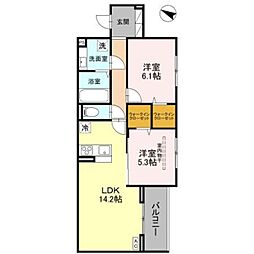 D-ROOM八幡町 2階2LDKの間取り