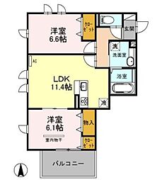 ヌヌース南鳩ヶ谷 3階2LDKの間取り