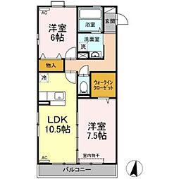 プレミール 2LDKの間取図画像