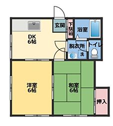 グリーンエステート B 1階2DKの間取り
