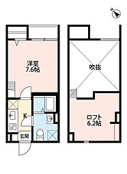 阪神なんば線 出来島駅 徒歩10分の賃貸アパート 2階1Kの間取り
