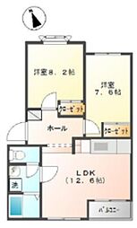 エスポラード 2階2LDKの間取り