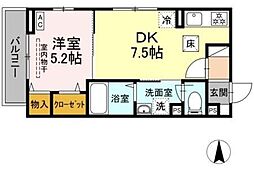 サリジエ宮町 1階1DKの間取り