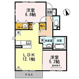 サニーガーデン瓜破B 2LDKの間取図画像