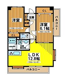 つつじヶ丘エクセルハイツ3 2LDKの間取図画像