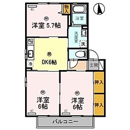 ディアス八重　A棟 2階3DKの間取り