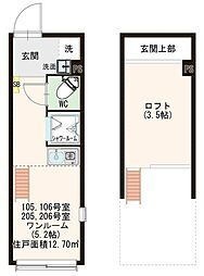ハーモニーテラス・ＡＶＡＮＤ中村橋 1階ワンルームの間取り