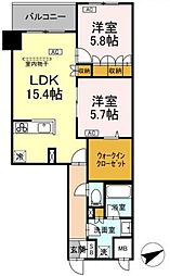 サンジョイアゼロ 7階2LDKの間取り