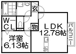ルミエール東中振A 1LDKの間取図画像