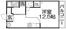香里さくらハイツ3 ワンルームの間取図画像