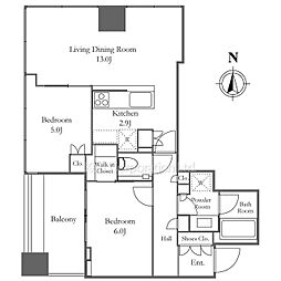 白金ザ・スカイ東棟 2LDKの間取図画像