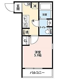 エクセラン中浦和 3階1Kの間取り