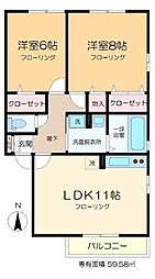 ラミアカーサお花茶屋 1階2LDKの間取り
