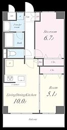 フレアコート北千住 3階2LDKの間取り