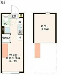 ハーモニーテラス若宮VI 2階ワンルームの間取り