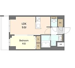 S-RESIDENCE高島平asolea 2階1LDKの間取り